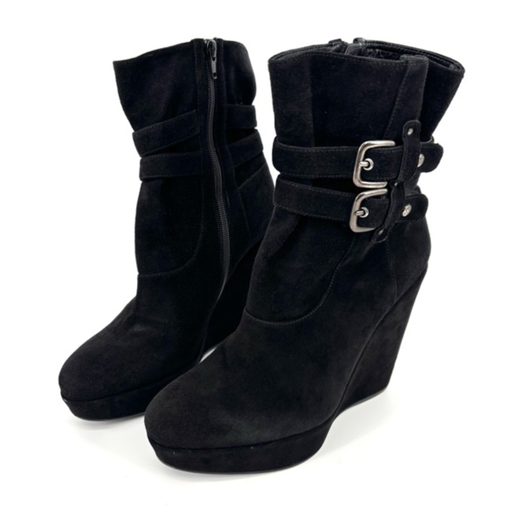 Stuart Weitzman Wedgeholster Suede Boots Size 7.5 Black‎ Wedge